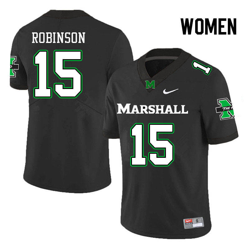 Women #15 Antonio Robinson Marshall Thundering Herd College Football Jerseys Stitched-Black - Click Image to Close